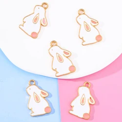 20Pcs 14*22mm White Enamel Alloy Cute Rabbit Pendants DIY Necklace Bracelets Earrings Keychain Accessories Charms Jewelry Making