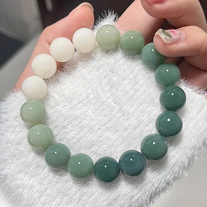 2026 Gradient White Bodhi Seed Beaded Bracelet for Women Men Antique Style Pray Beads Hand String Versatile BFF Gift Daily Wear