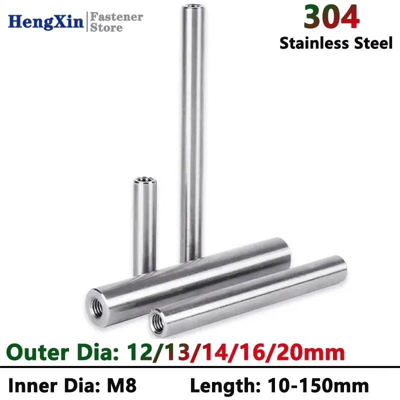 OD 12/13/14/16/20mm M8 304 Stainless Steel Internal Threaded Cylindral Dowel Positioning Connecting Rod Double End Pins