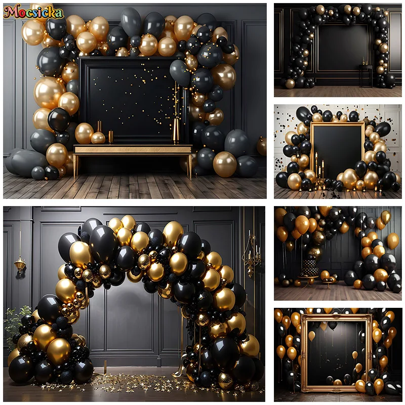 

Mocsicka Photography Backdrop Happy Birthday Party Balloon Glitter Background Kids Portraits Cake Smash Photo Banner Studio Prop