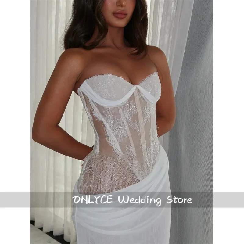 

Modern Wedding Dresses Sweetheart Chiffon Mermaid Bridal Gowns Lace Appliques Corset Vestido De Novia Boda Customized