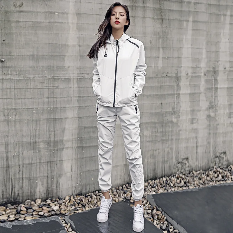 2 sztuk kombinezon do sauny kobiety Unisex Sweatsuit joga odzież do ćwiczeń pocenie garnitur kurtka bluza + spodnie Running Jogger Fitness zestaw