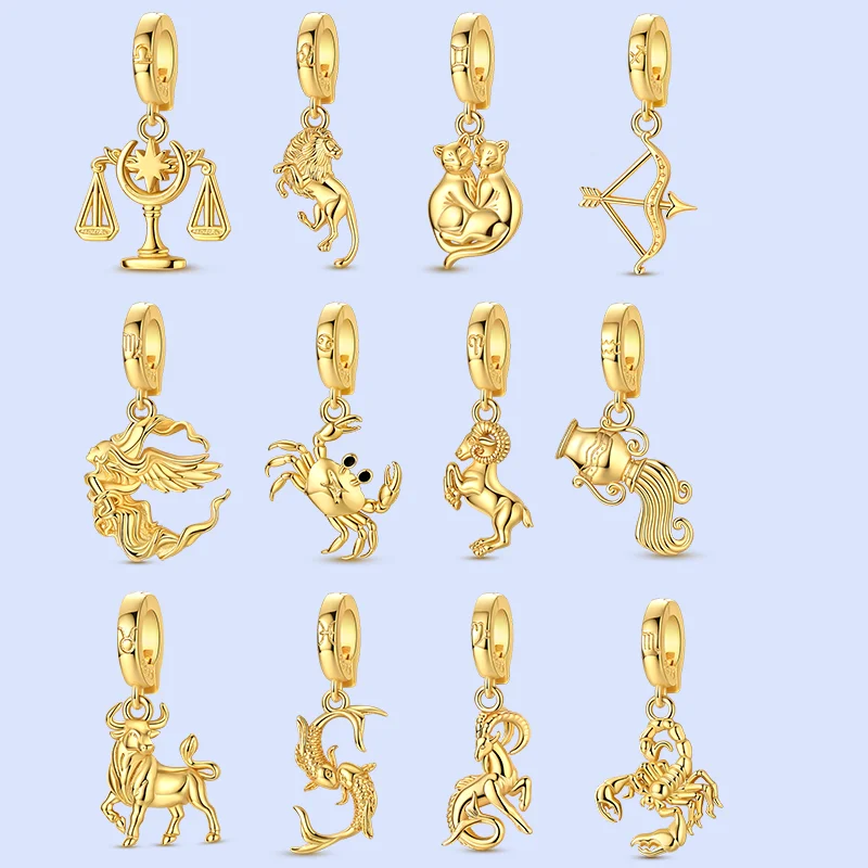925 Silber Charms Perlen Die zwölf Sternzeichen Anhänger passen zu Original-Armreifen DIY Schmuck Geschenk für Frauen