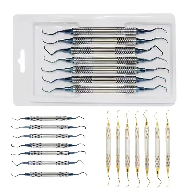 

7pcs/set Dental Scaler Periodontal Gracey Bone Curettes Dentistry Perio Subgingival Scraping Tooth Calculus Cleaning Kits Tools