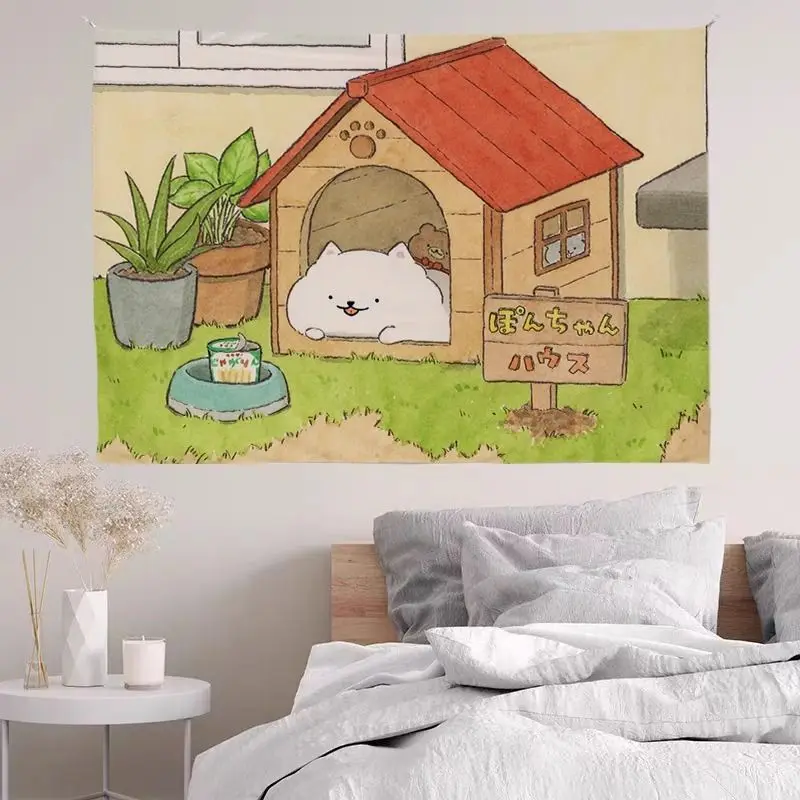 

Atmospheric Dog Tapestry - Cute Girly Room Decor for Dorm Makeover, Creative Background & Wall Hanging Cloth