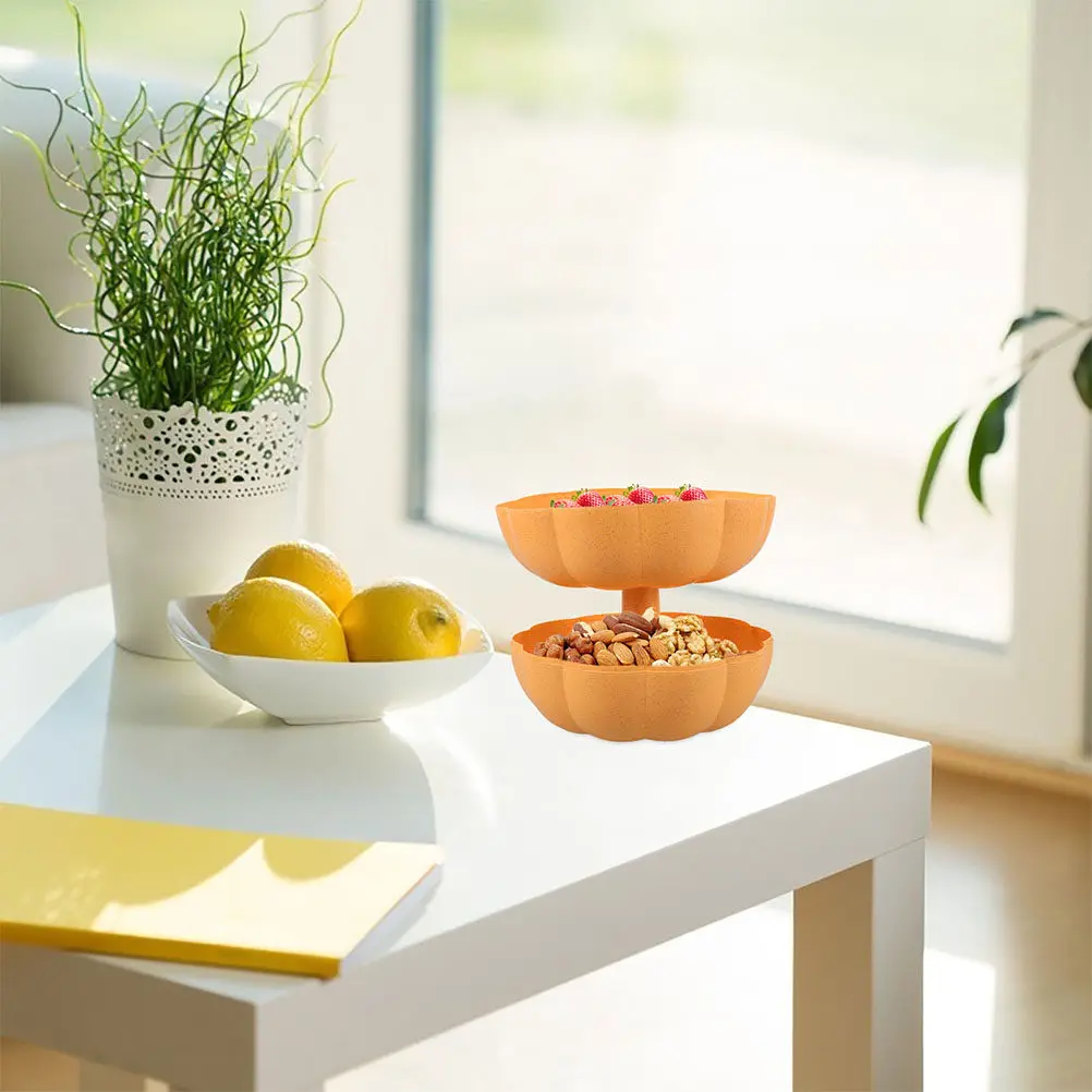 

Набор из 2 контейнеров для закусок в форме тыквы, двухслойные, для Хэллоуина, Дня благодарения, осеннего декора, для конфет, орехов, сухофруктов, поднос для хранения фруктов