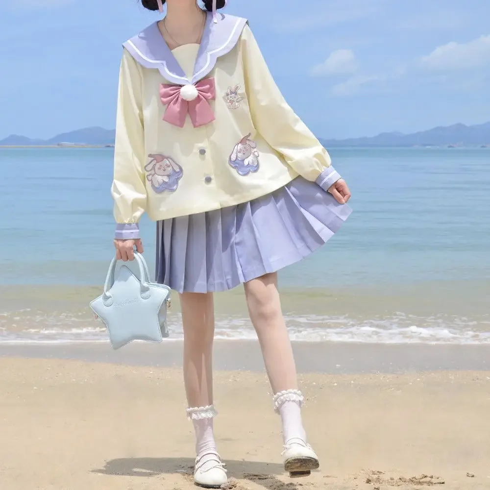 Uniforme de lapin doux et mignon pour le printemps et l'été, costume de marin à manches longues et courtes, costume d'anime Rick Cosplay, ensemble de jupe plissée