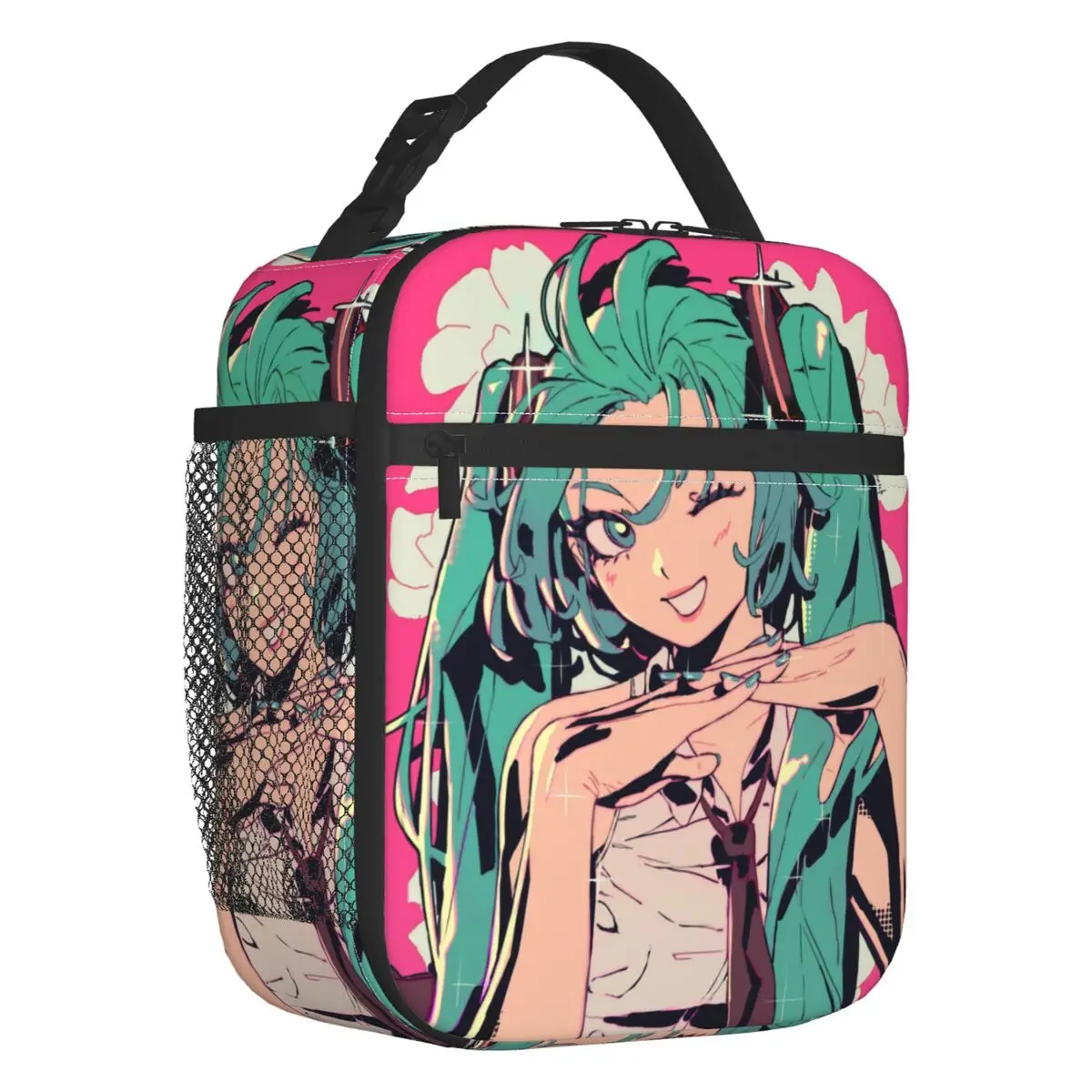 カスタム初音ミク-vocaloid-ロックアニメ断熱ランチバッグ女性男性ポータブルランチトート学校用収納食品ボックス