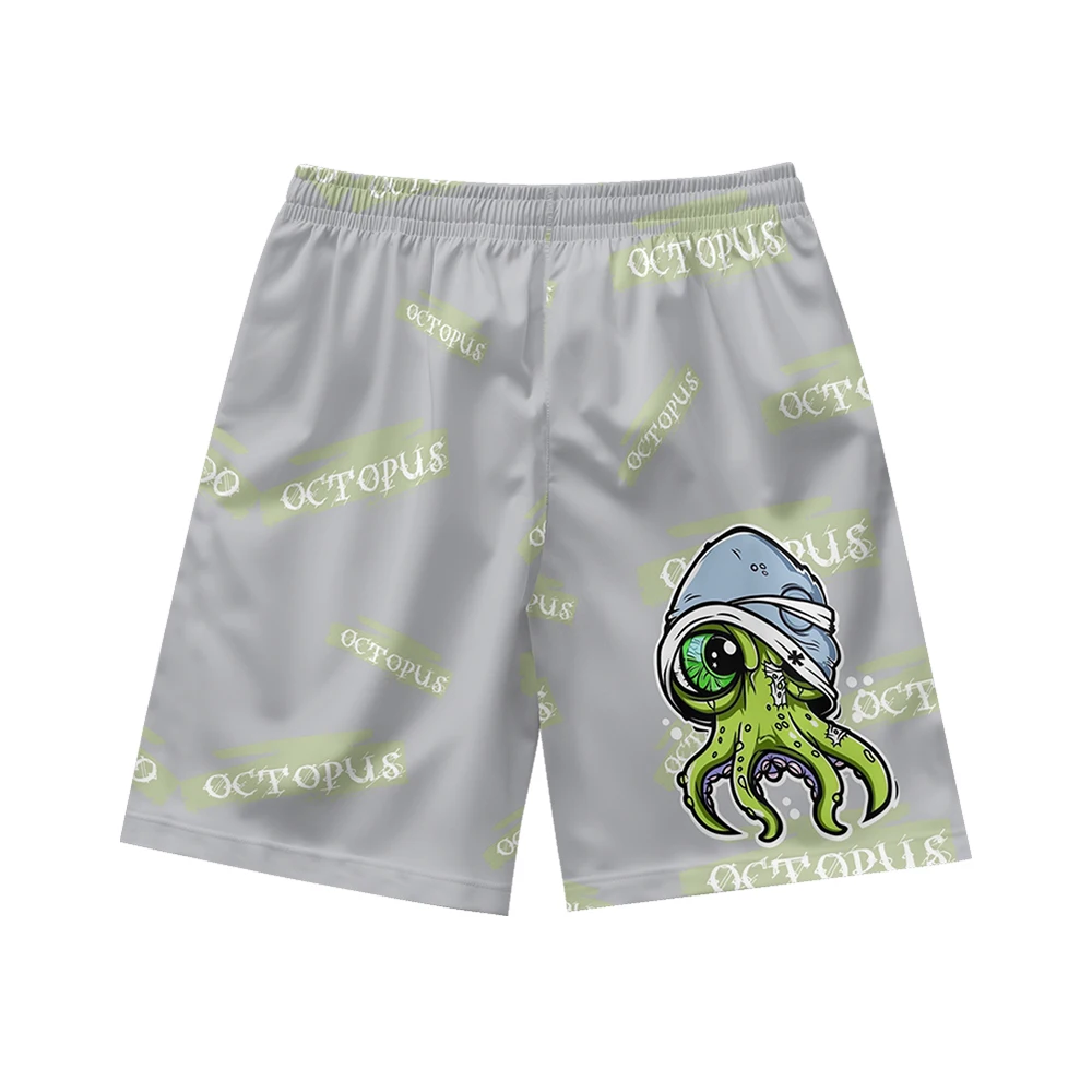 Octopus graffiti print pattern suitable for daily wear, casual trend, summer men's drawstring beach sports shorts