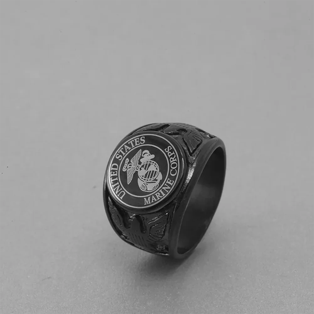 Stainless Steel Black Men USMC Ring Jewelry Air Force Navy  Army Rings image 4