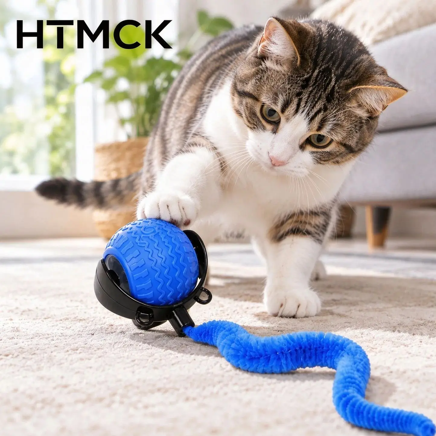 HTMCK Automatic Rotating Smart Cat Teasing Ball LED Interactive Obstacle Avoidance Electric Pet Play Toy
