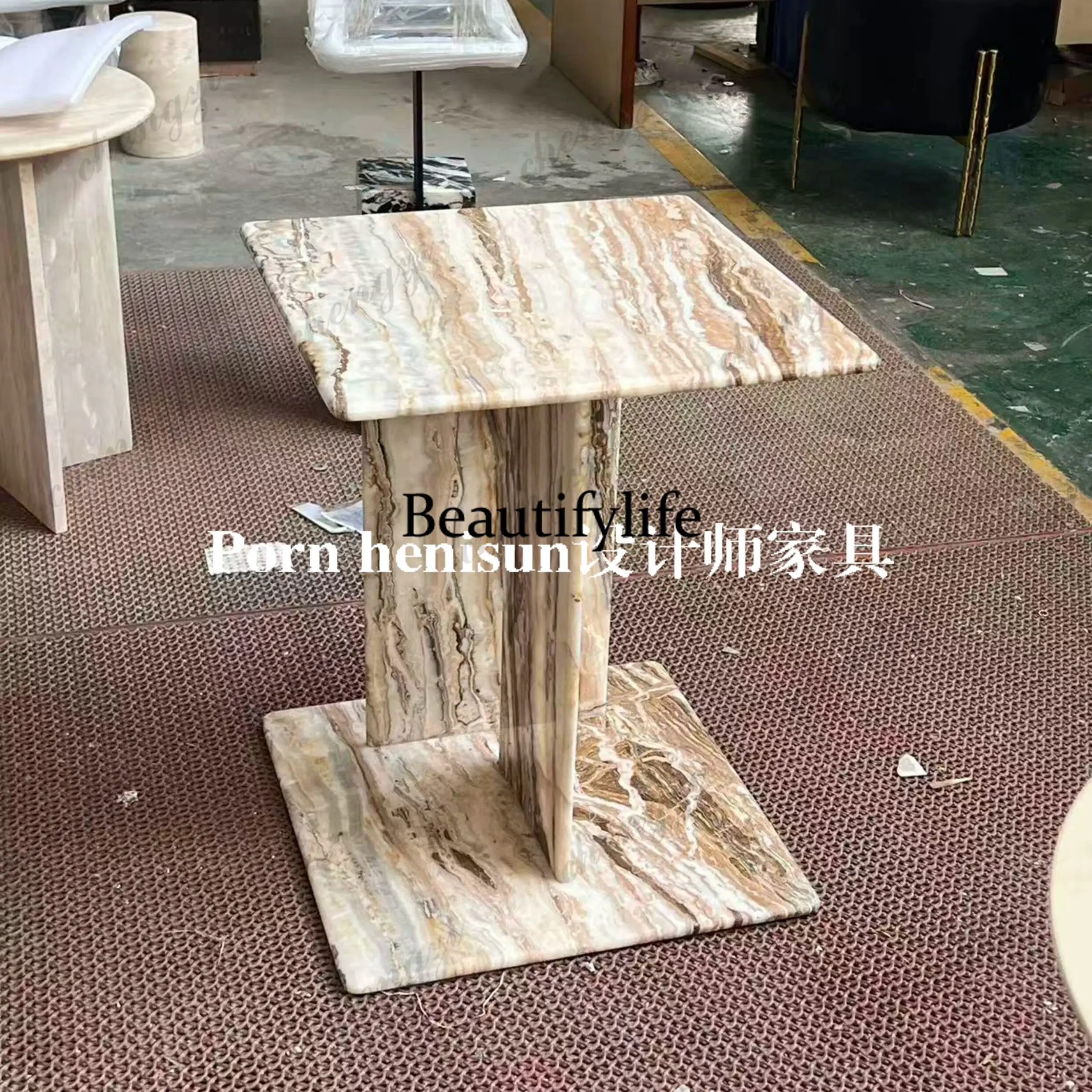 Nordic natural marble sofa edge several designer light luxury living room home living room bedside table