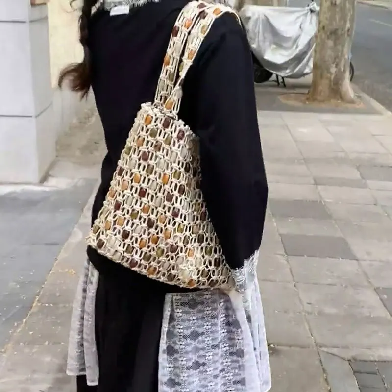 حقائب يد منسوجة متباينة للنساء حقيبة كتف مصممة حقائب تسوق عصرية حقائب شاطئ صيفية للإجازات كيس Suмка
