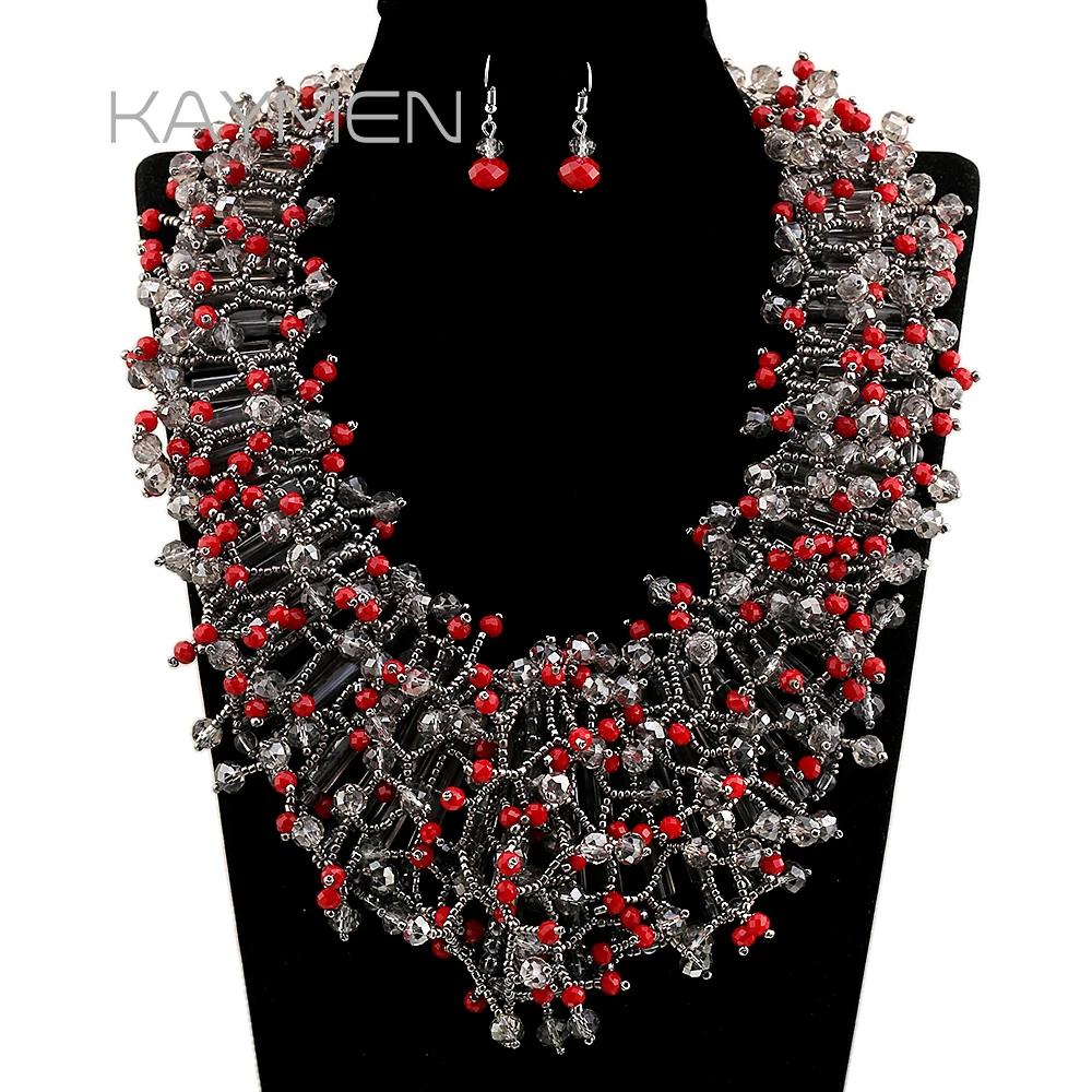 New Arrivals Luxury Crystal Statement Necklace Handmade Beaded Fashion Choker Necklace and Earrings Jewelry Sets for Women Gifts