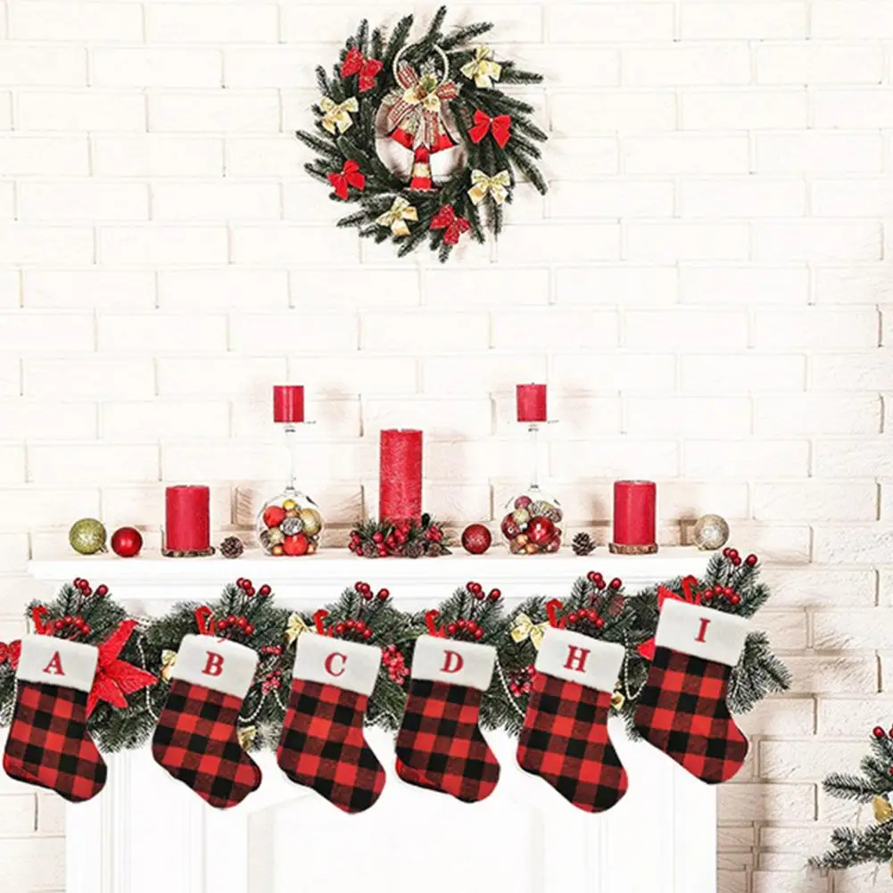 Mini Christmas Stocking Black Red Plaid Embroidered Stockings Personalized Mini Christmas Stockings for Xmas Tree Mantel Decor