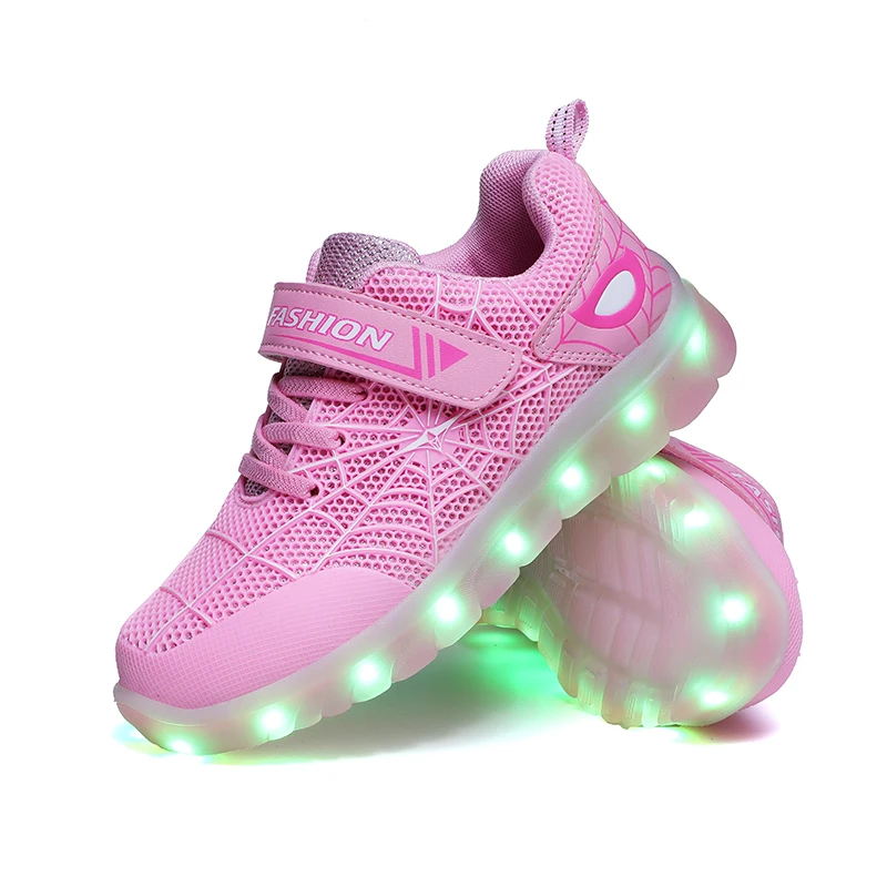 Casual Sneakers Shoes Spring Boys\' Running Shoes Girls Flash Children\'s LED Lights Breathable Sports USB Charging Walking  Shoes