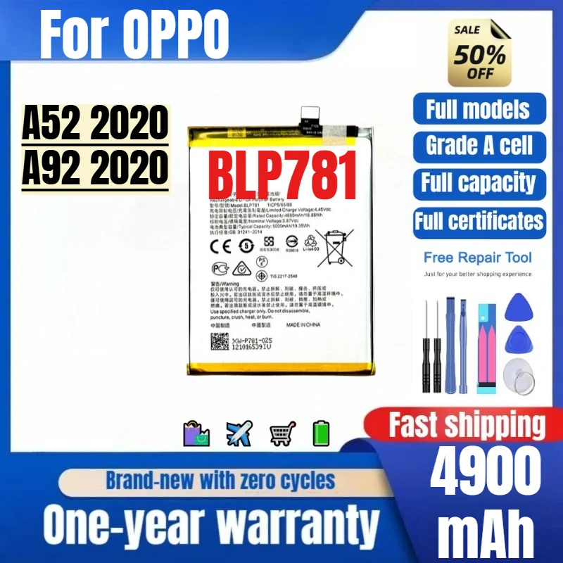 

BLP781 for OPPO A52 2020/A92 2020 Phone Battery High Quality High Capacity Battery Replacement Bateria Grade A Cell with Tools