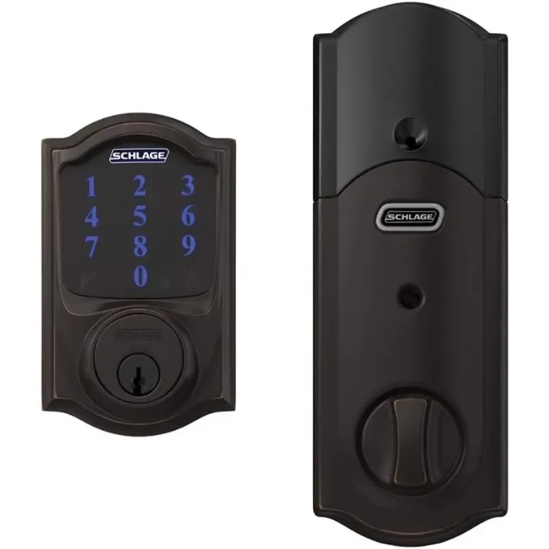 SCHLAGE BE469ZP CAM 716 SCHLAGE Connect Smart Deadbolt With Alarm Inbuilt Camelot Trim In Aged Bronze.