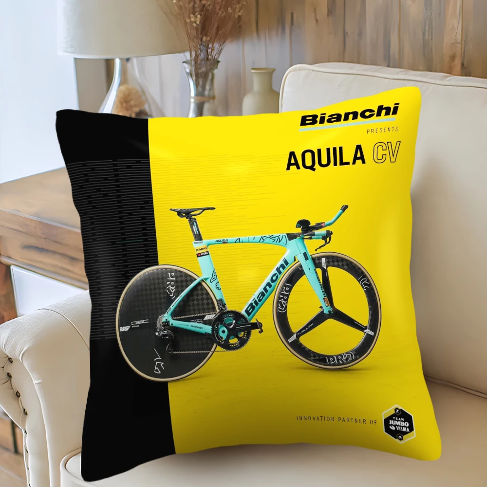 Bianchi Cushion Cover, Bicycle Creative Double Sided Printed Pillow Case Custom Polyester Pillowcase Home Decor