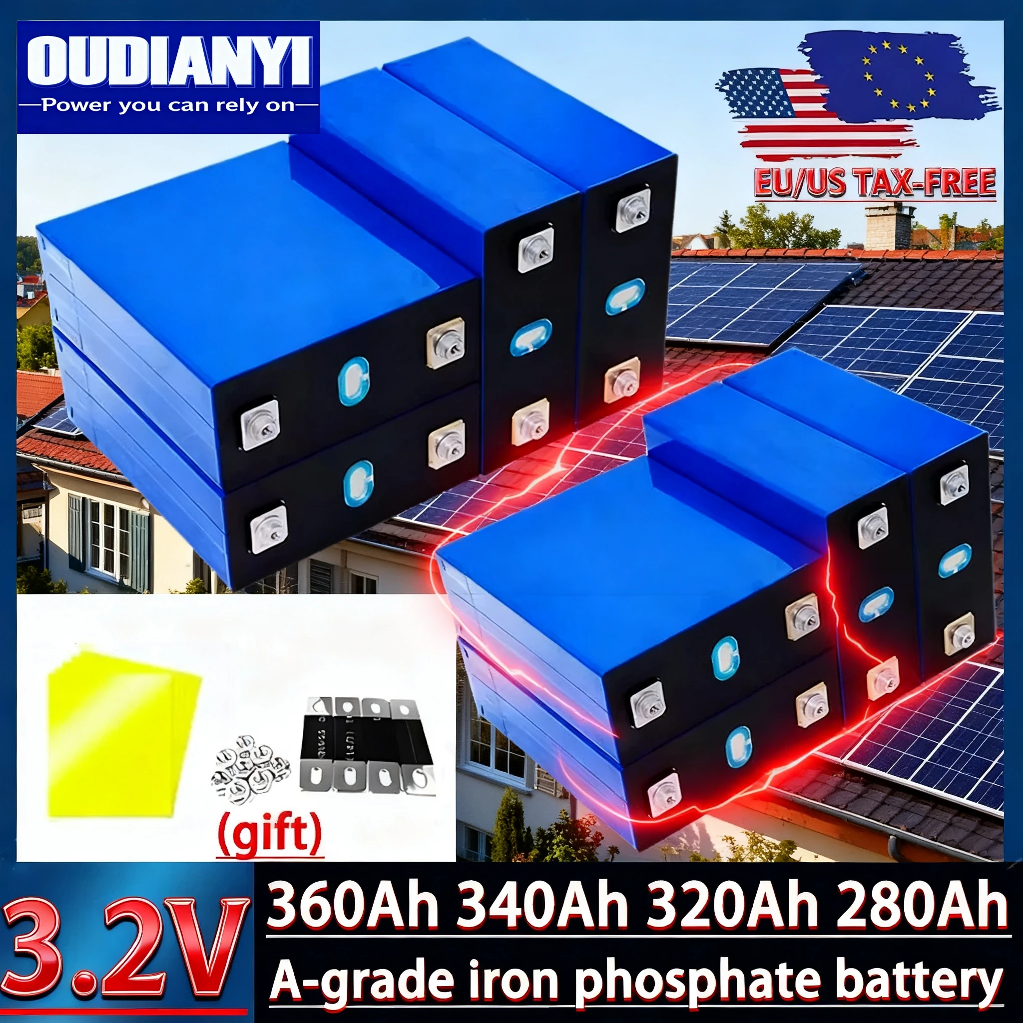 

320 Ач Lifepo4 Батарея 3,2 В класса A — 10000 циклов перезаряжаемой, DIY 12 В 24 В 48 В для EV Solar Camping RV Ship Golf Cart, New No T