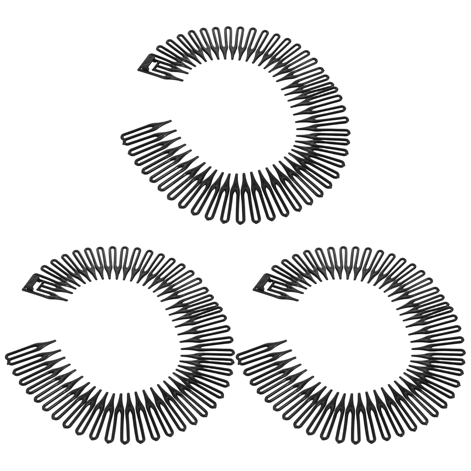 

Black Stretchable Circle Spring Hair Comb Flexible Plastic Tooth Headband Hair Wrap Holder Elastic Band for Daily Styling Sports