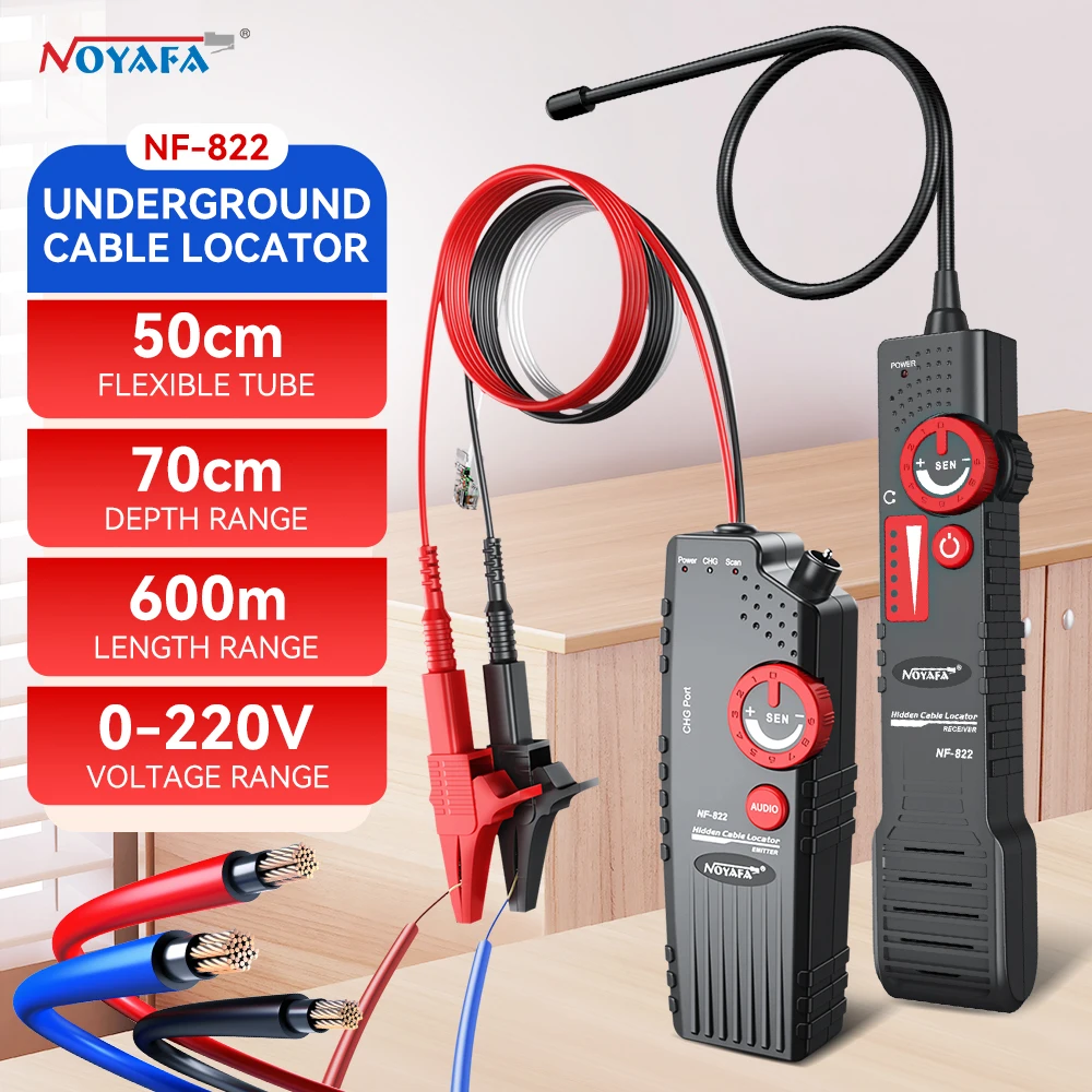 Noyafa NF-822 Underground Cable Tracker Anti-Interference Cable Locator High & Low Voltage Wire Tracker Cable Tester Line Finder