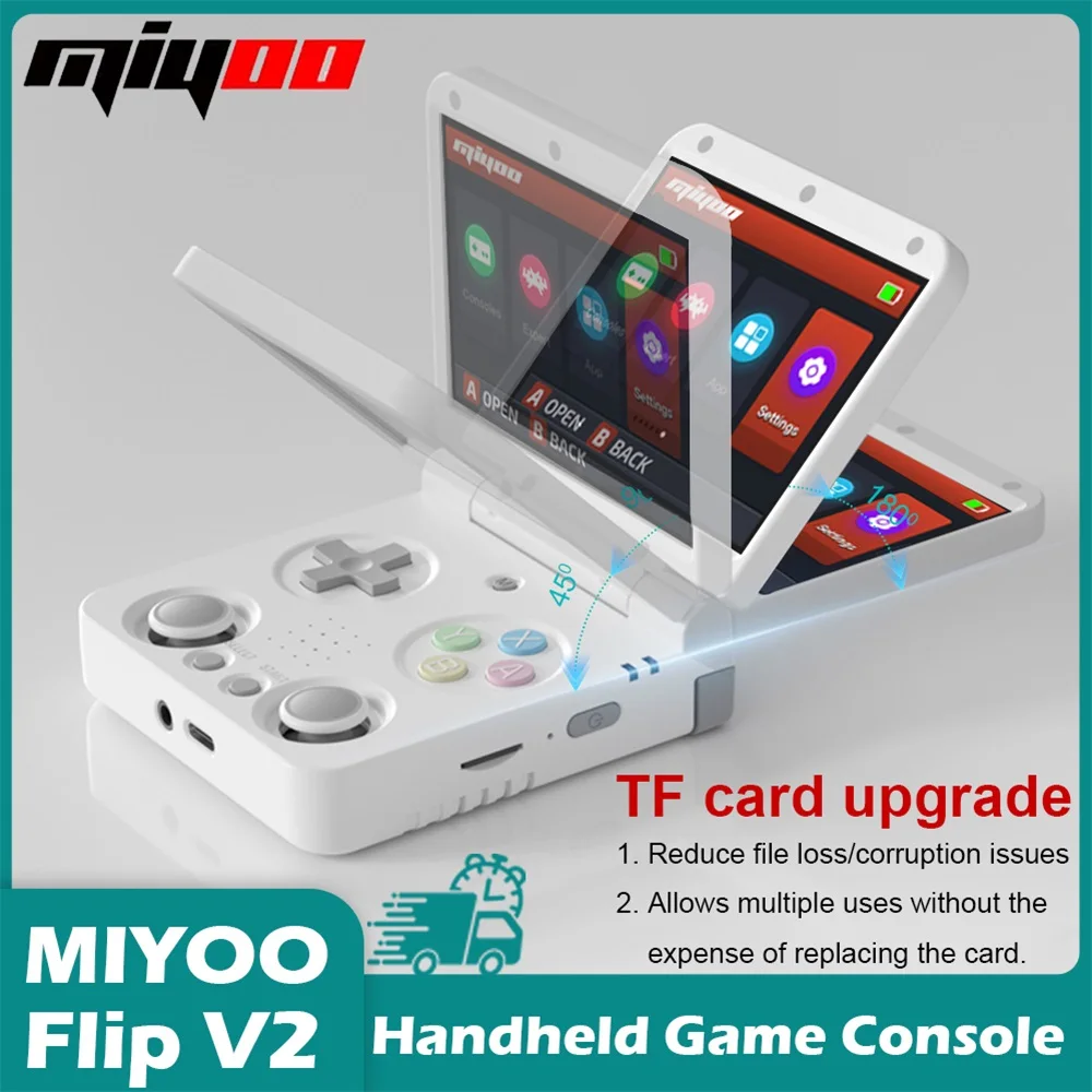 【العلامة التجارية +】 مشغلات الألعاب المحمولة MIYOO Flip V2 بشاشة 3.5 بوصة IPS نظام Linux Onion OS وحدات تحكم ألعاب الفيديو حقيبة تخزين مجانية