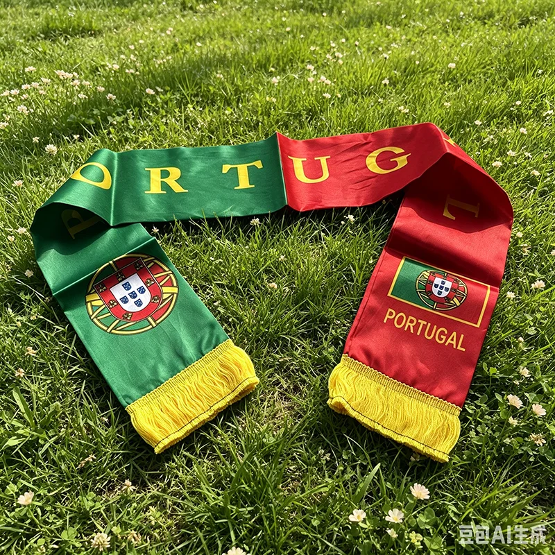 Z-ONE FLAG  2026 14x135cm Portugal Scarf Double-sided  Printed  Satin  Portugal Flag Scarf Tassels Suitable for Football, Sports