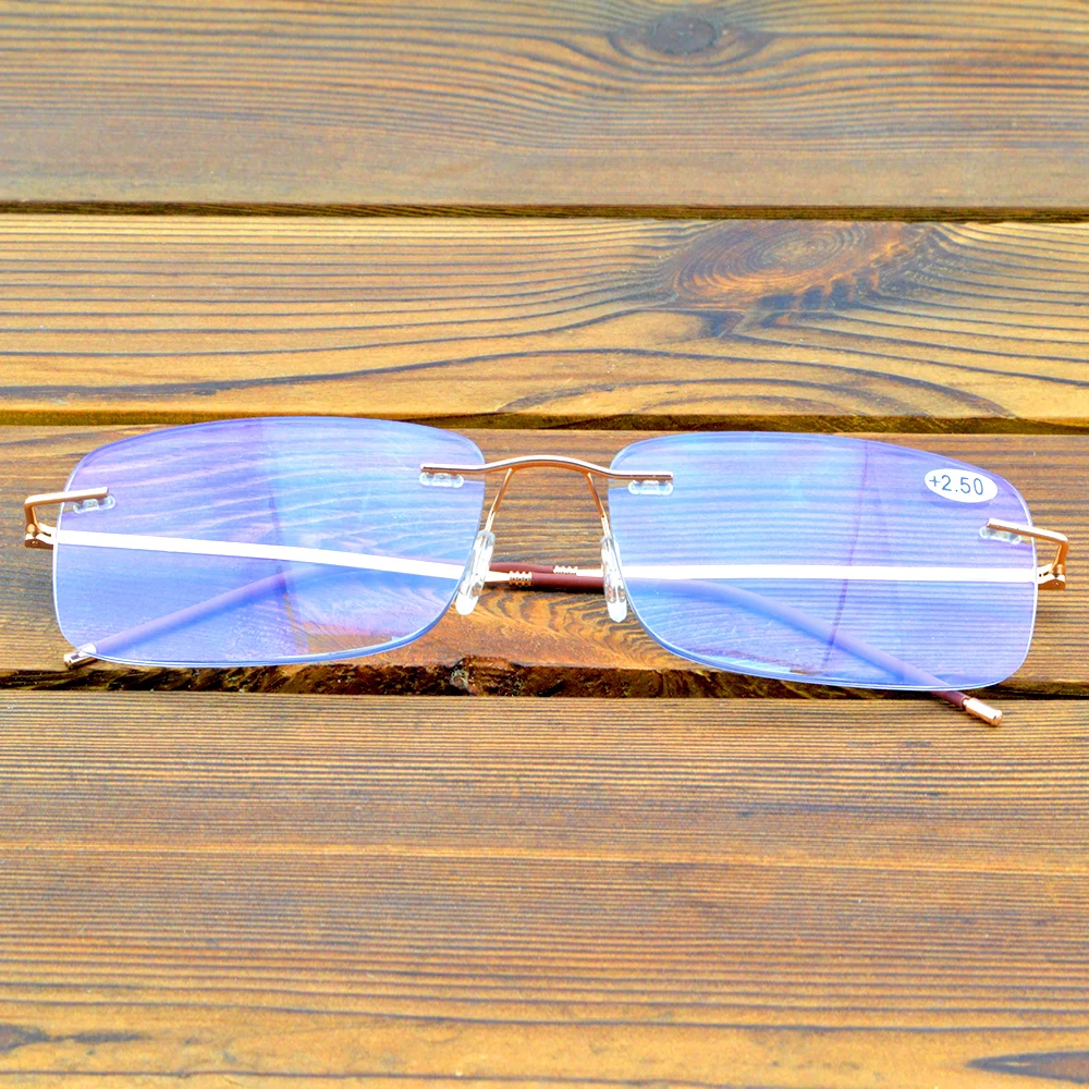 Rimless Gold Color Frame Rectangle Spectacles Coating Lenses See Near N Far Progressive Multi-focus Reading Glasses +0.75 To +4