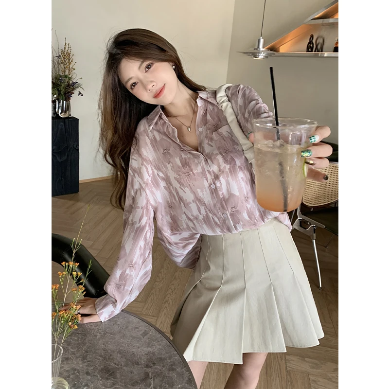 Ladies Fashion Casual Printing Shirts Blouse Women Tops Woman Button Up Shirt Female Girls Long Sleeve Clothes BVy5009-1