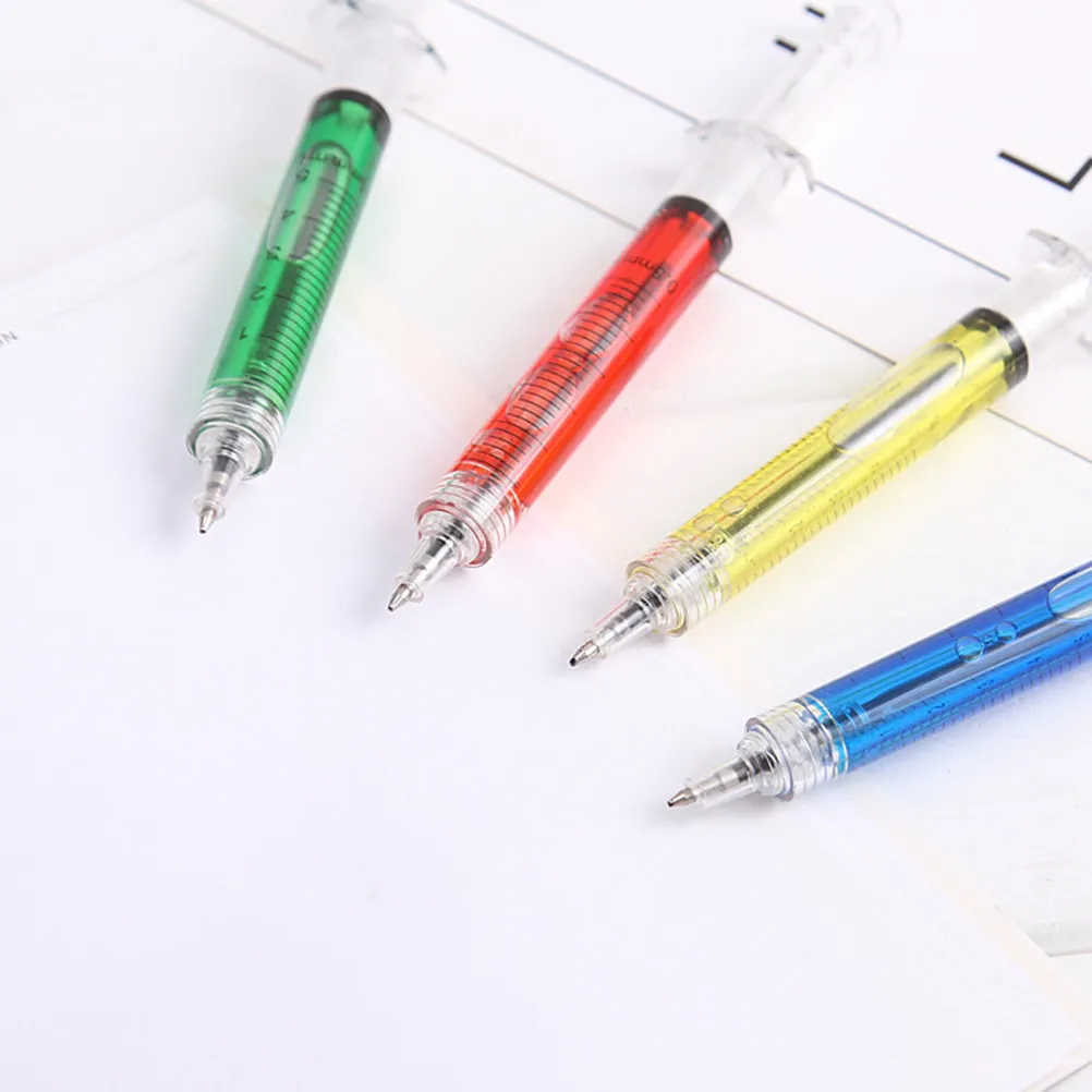 

12Pcs Simulation Syringe Ballpoint Pens Liquid Flow Design Click Retractable Refillable Comfort Grip for School