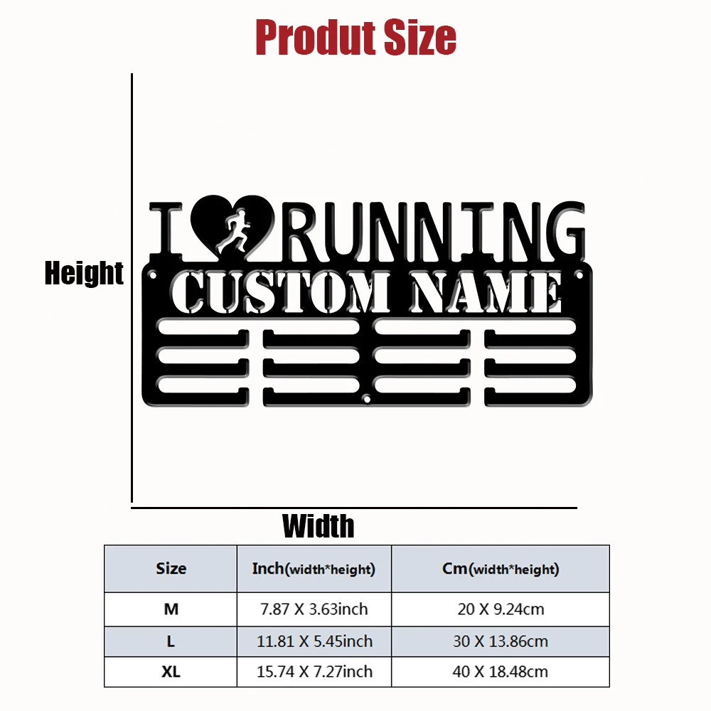Custom I Love Running Metal Medal Display Rack, Valentines Gift, for Room Decor, Suitable for Basketball, Football Exercise view 4