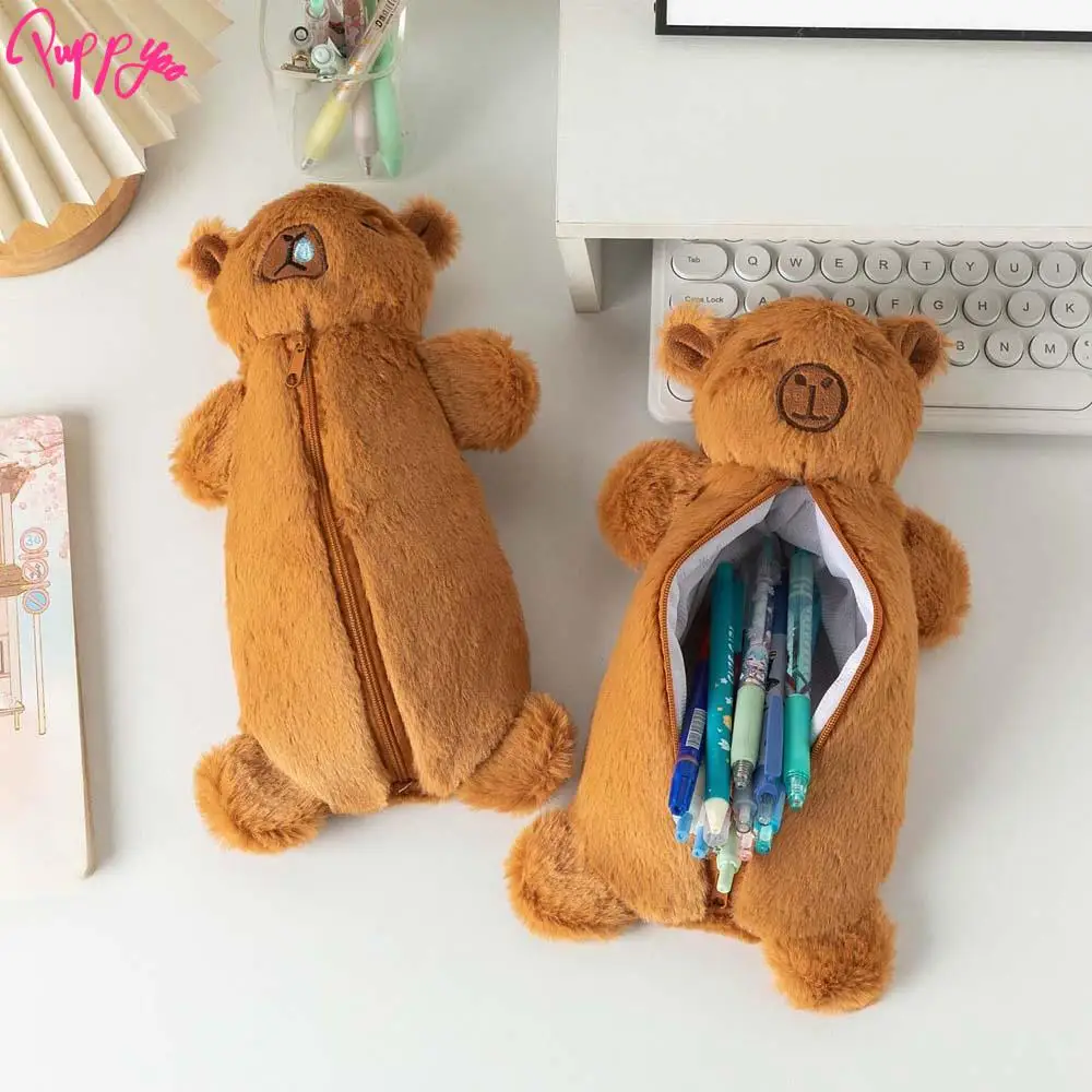 Large Capacity Capybara Plush Pen Bag Cartoon Animal Doll Capybara Capybara Doll Pencil Case Soft Stuffed Zipper