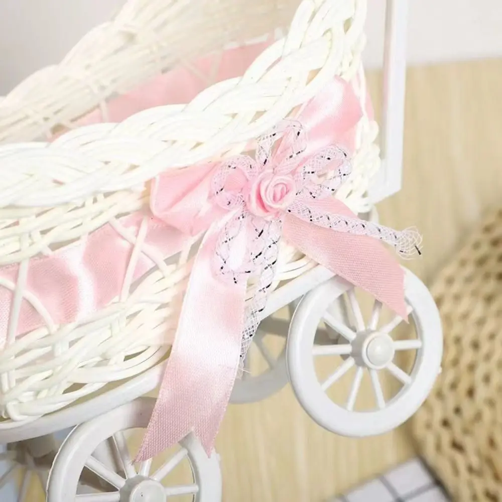 Mini Cute Design Baby Cart Stroller Storage Basket Imitation Rattan Decorative Woven Storage Tray Multipurpose Handmade