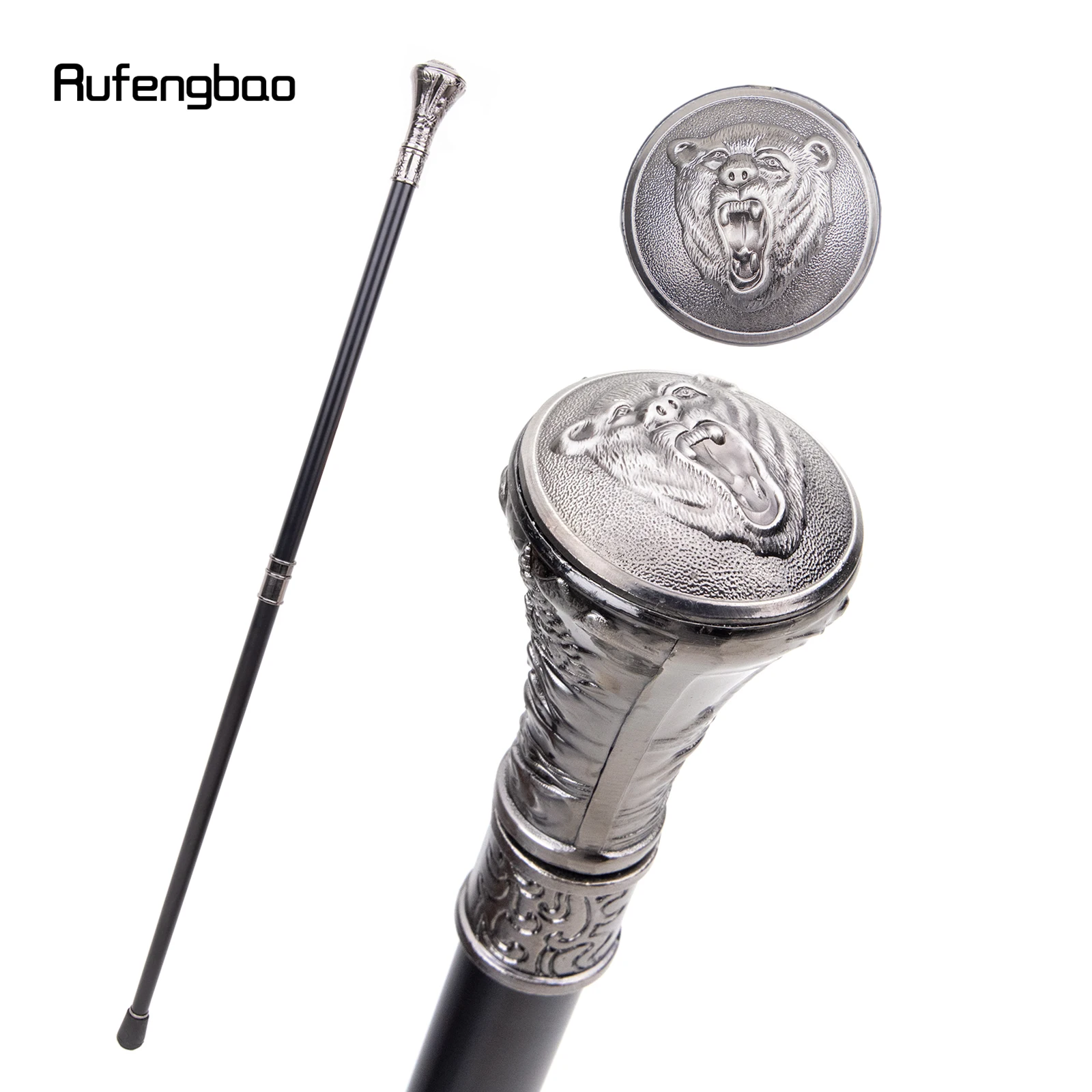 Roaring Bear Head Totem Relief Walking Cane Fashion Walking Stick Gentleman Crosier Knob Walking Stick 93cm
