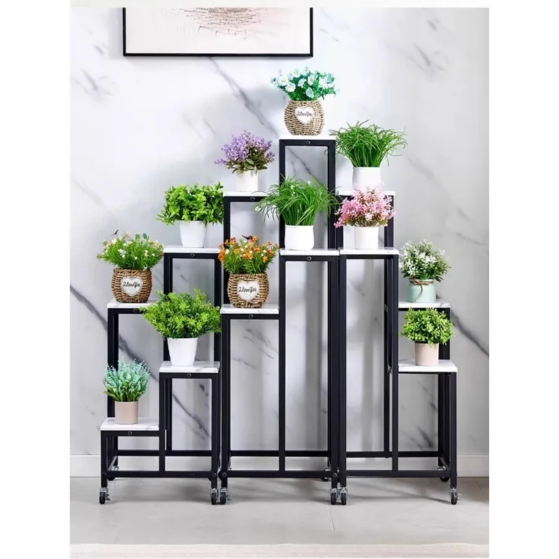 Light luxury flower rack, wrought iron stainless steel integrated wall floor-to-ceiling mobile shelf, living room balcony