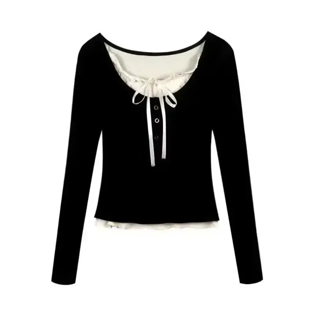 T-shirts Women Slim Sweet College Fashion Korean Spring Soft Leisure Cropped Spliced Designed New Arrival Daily Casual