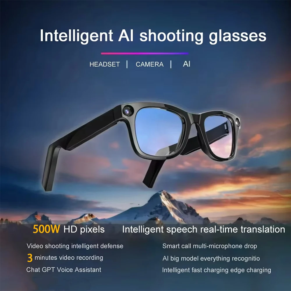 SENBONO AI gafas inteligentes Chat GPT 5MP cámara Bluetooth llamada asistente de voz gafas de Control de traducción en tiempo Real para hombres y mujeres