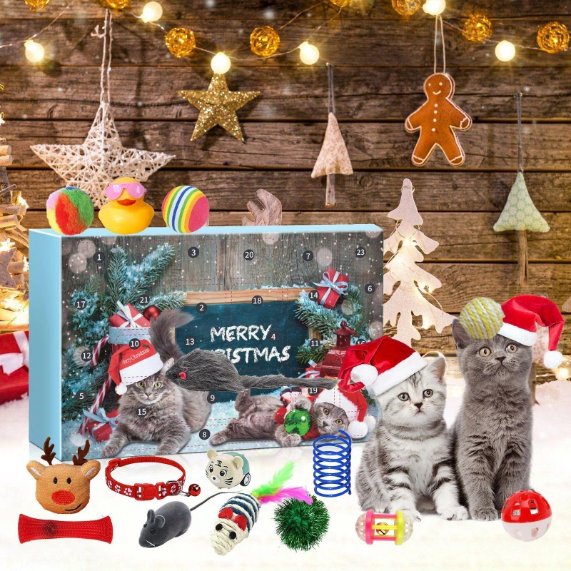 

Cat Advent Calendar Christmas Toys Indoor Christmas Blind Box Set Interactive Cat Toy Surprise Set A Gift for Cat Lovers