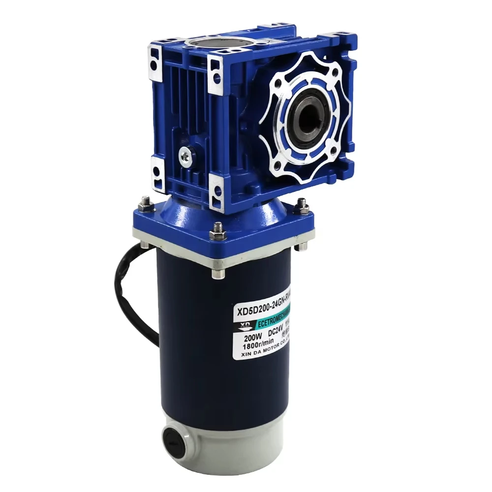 Moteur CC à engrenage à vis sans fin 200 W – couple élevé 12 V/24 V, avant/arrière, modèle RV30 avec contrôle de vitesse 2200 tr/min