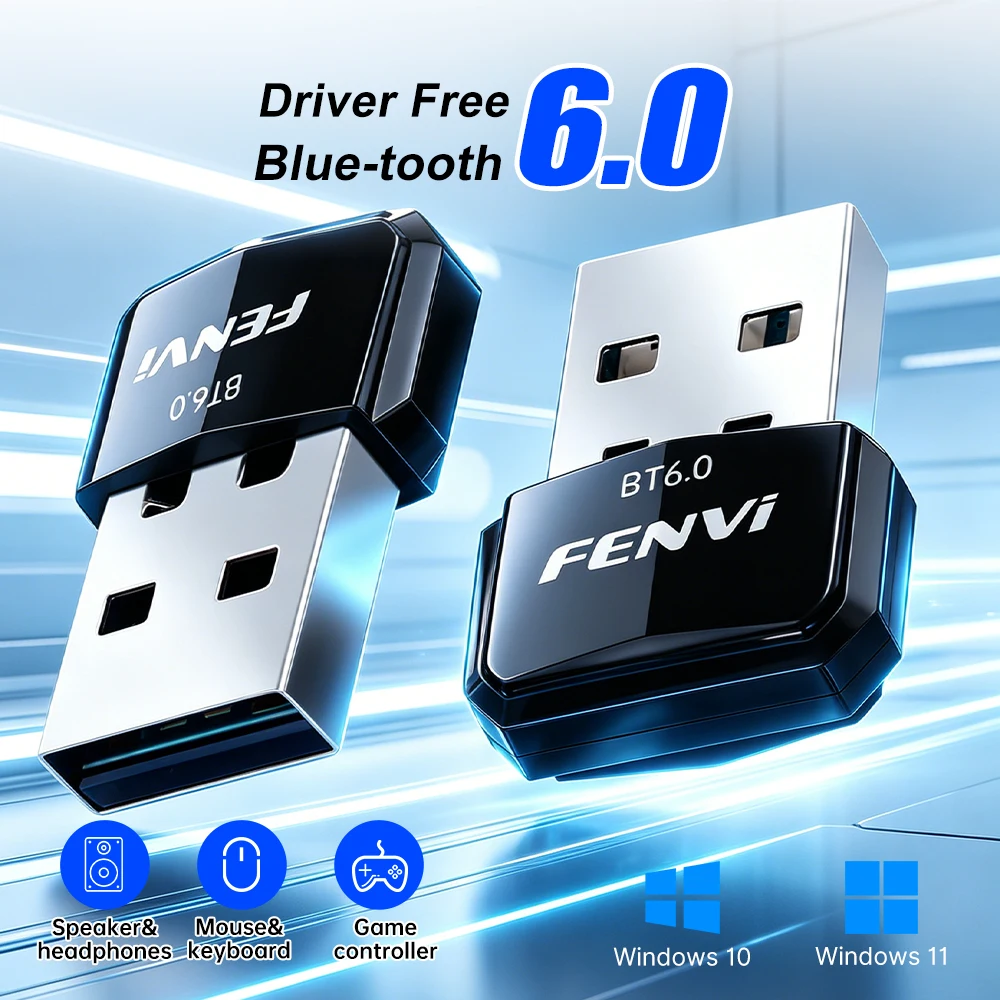 

FENVI USB Bluetooth 6.0 Adapter Wireless Speaker Mouse Keyboard Audio Receiver Transmitter for Win8.1/10/11 Driver Free