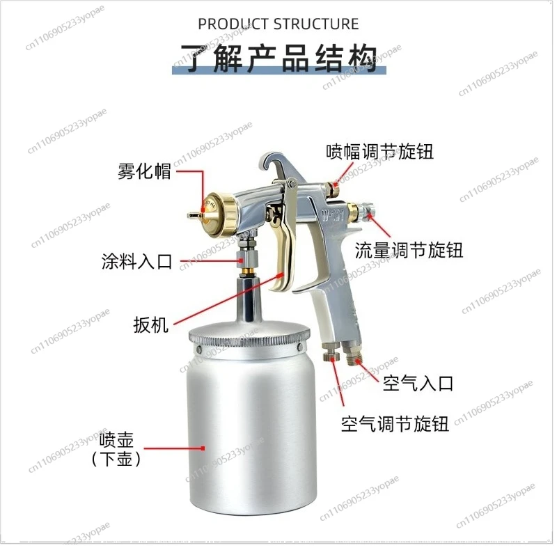 ل W-101 بندقية رذاذ عالية الانحلال الأثاث سيارة المعطف العلوي HVLP بندقية رذاذ نوع الضغط W200 #4