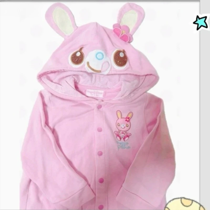 معطف ياباني لطيف مطرز على شكل أذن أرنب مع غطاء للرأس ثقافة فرعية Kawaii Y2k معاطف عصرية غير رسمية ملابس نسائية Ropa Mujer #1