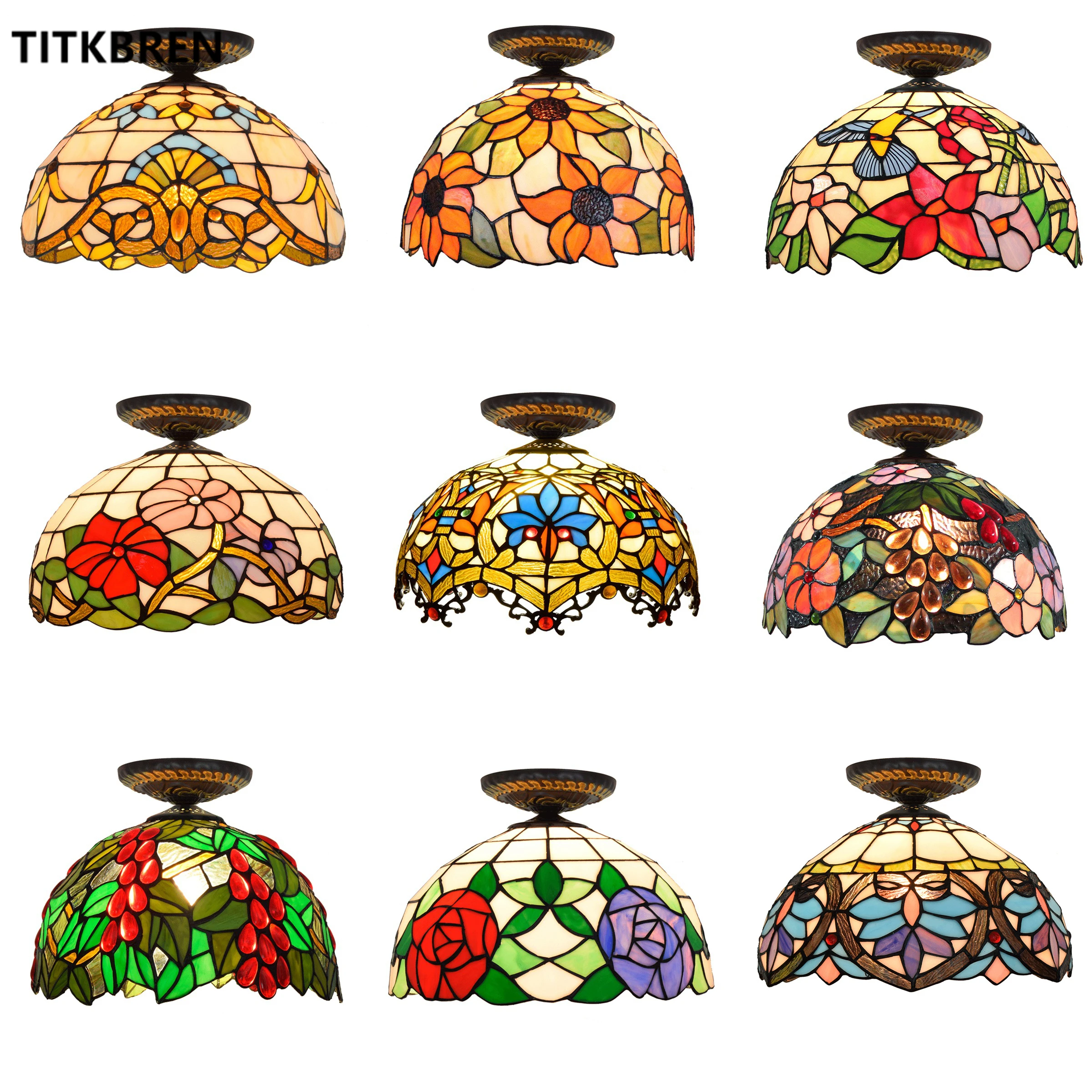 

Tiffany Style Stained Glass Ceiling Lamp Balcony Retro Mediterranean Baroque Art Lighting Bedroom Stairs Home Fixtures Dia 30CM