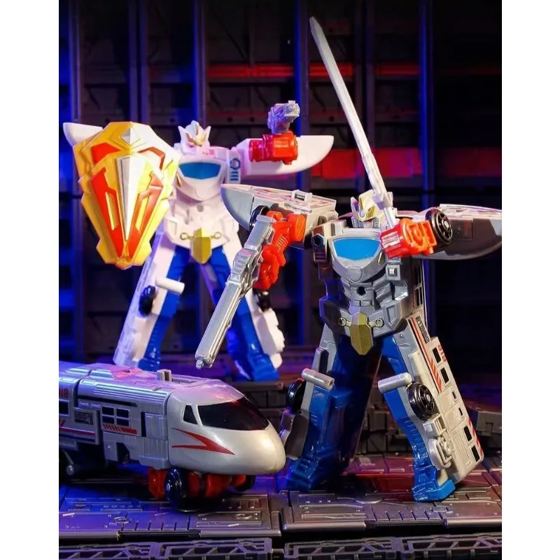 Crianças trem transformando robô brinquedo modelo de ação de herói ferroviário de alta velocidade