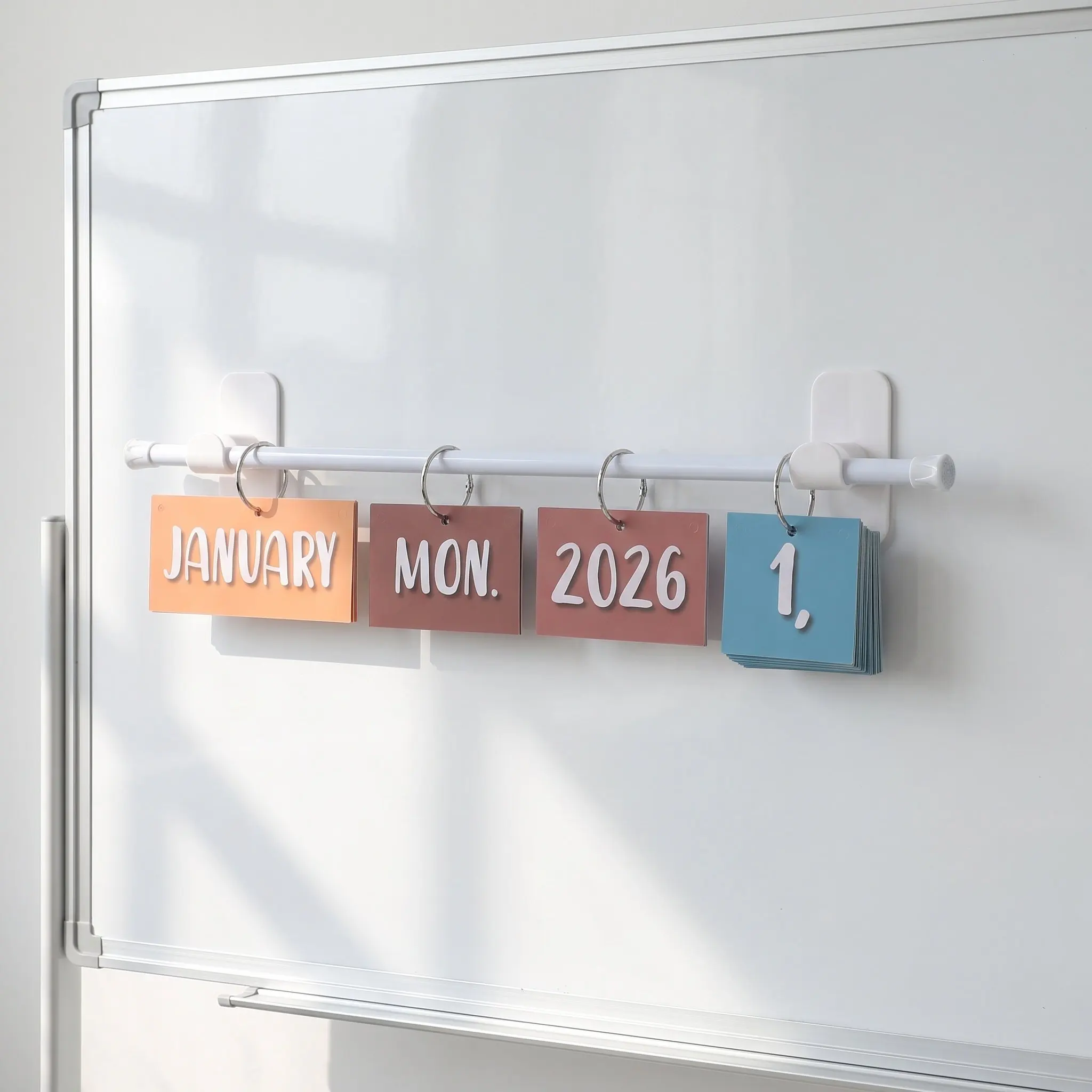 1Set Classroom Calendar Bulletin Board Boho Rainbow Flip Calendar 2026-2029 Hanging Adjustable Rod Date Month Cards Teacher