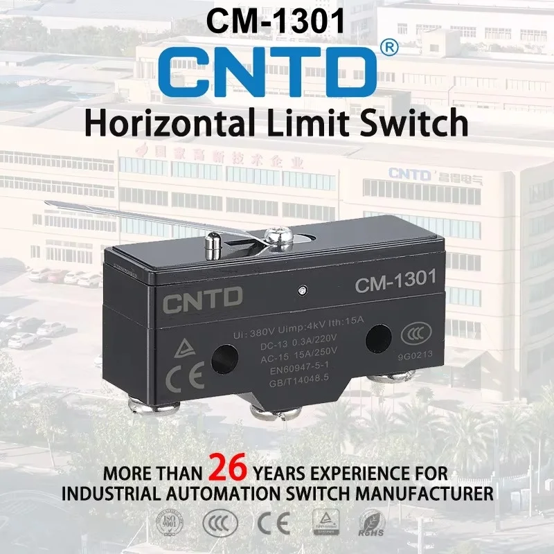 CNTD CM-1301 CM-1301N Limit Switch Short Straight Lever 1NO 1NC Snap Action 15A 250V Micro Switch CNC Industrial Automation