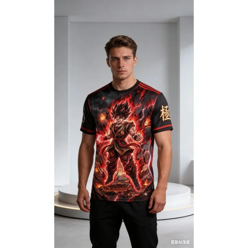 Camiseta Extra Grande de Anime Dragon Ball Goku Ultra Instinct para Hombre y Mujer, Sublimación Completa, Estampado de Fuego y Rayos, Ropa Casual de Calle