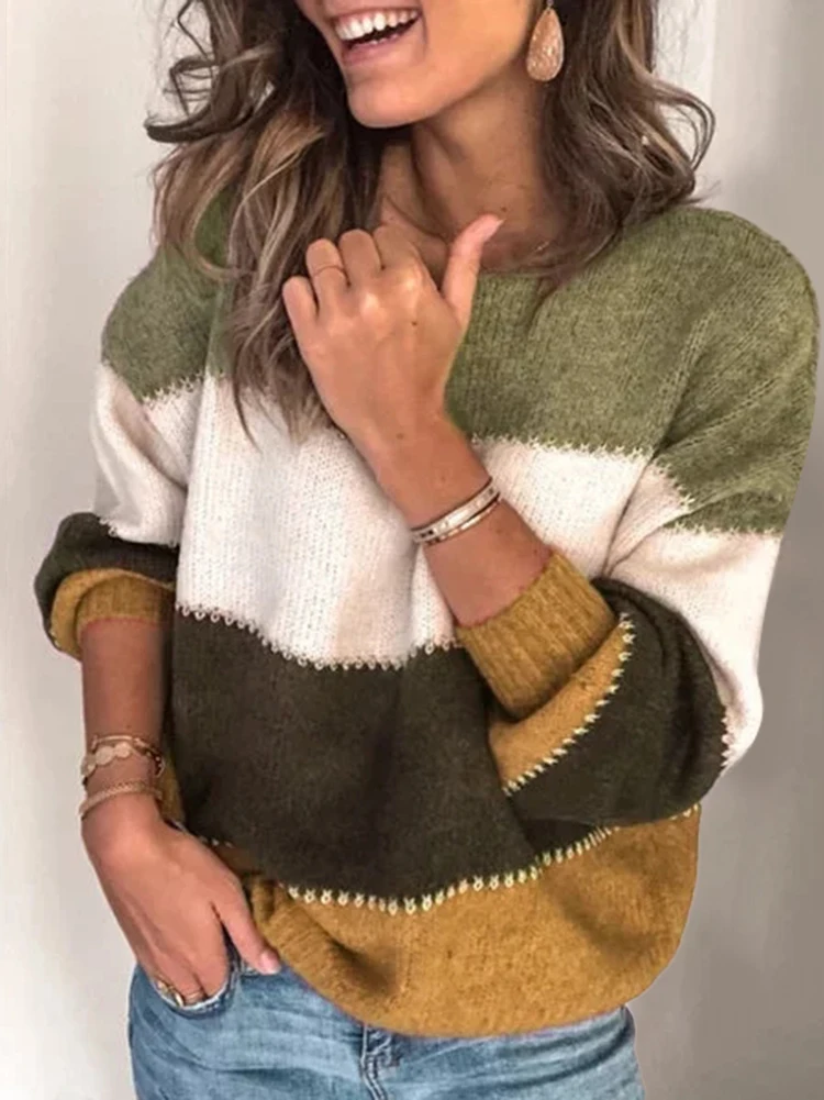 Rua sle fino ajuste longo sve redondo ne listrado camisola de malha umidade ng outono inverno faion senhoras malhas