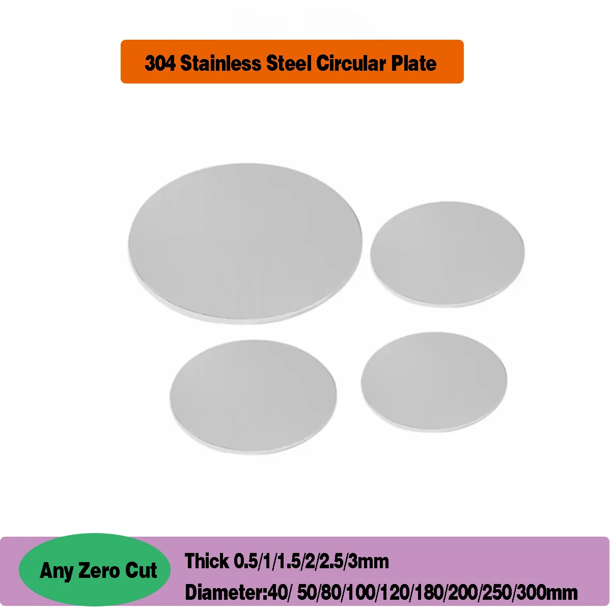 

304 Stainless Steel Circular Plate/ Circular Disc/Diameter:40/ 50/80/100/120/180/200/250/300mm